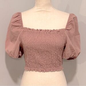 Crescent Dusty Rose Smocked Puff Sleeve Blouse